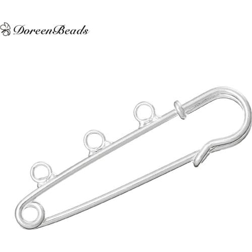 DoreenBeads Safety Pins Brooch Connectors Findings silver color 3 Loops 5cm x 1.6cm(2" x 5/8"),20PCs
