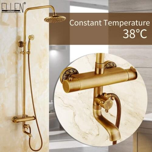 ELLEN Antique Bronze Rain Shower Set Thermostatic Rainfall Bath Shower with Hand Shower Constant Temperature Faucets EL4013