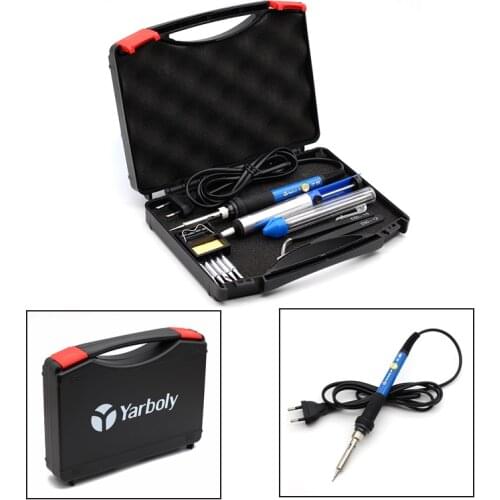 EU Plug 60W 220V Adjustable Temperature Electric Soldering Iron Station Kit+5pcs Tips Welding Repair Tool Tweezers Solder Wire