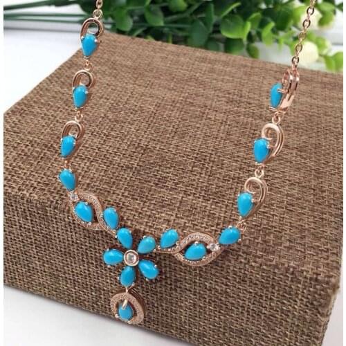 Natural green turquoise Necklace natural gemstone Pendant Necklace S925 silver trendy Luxury Flowers women party fine Jewelry