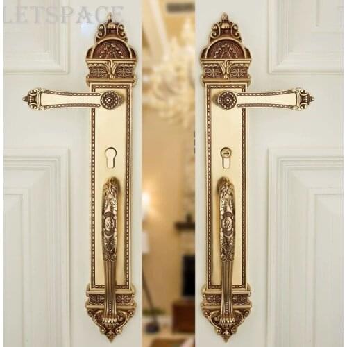 European gate lock Guard against theft handle lock High-top Villa Double open bronze door lock Exquisite carved wooden door lock