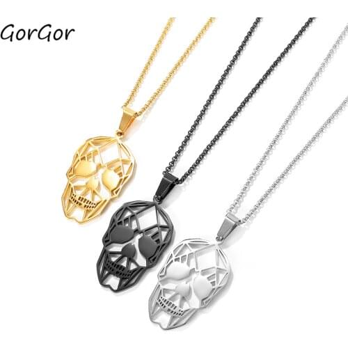 GorGor Necklace Men Stainless Steel Pattern Skeleton Hollow Out Pendant Individuality Punk Style Party Accessories TX-1748