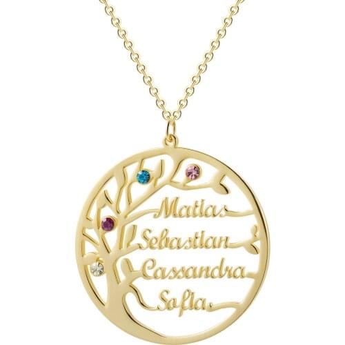 Personalized Custom Name Necklace Stainless Steel Family Tree Crystal Statement Choker For Women Gift Birthstone Jewelry