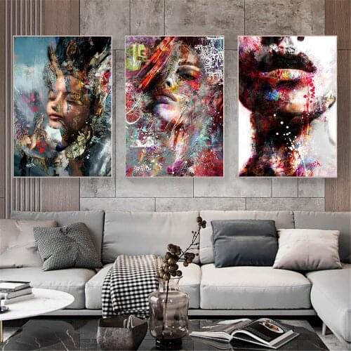Canvas Painting Modern Graffiti Art Wall Pictures Woman Poster Prints Canvas Art Decorative Image For Living Room