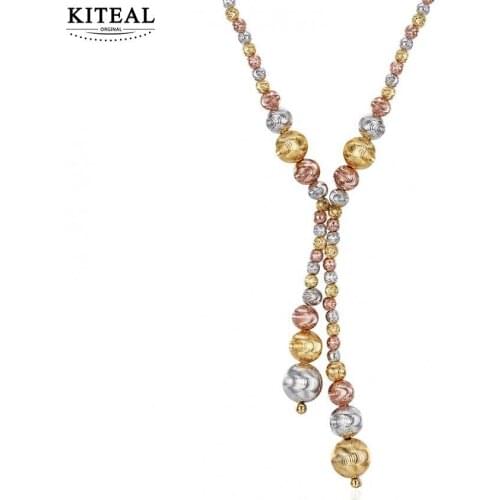 KITEAL 2018 Gold color Lady necklace chain Zircon Frosted Bead Necklace Sand beads colares charms
