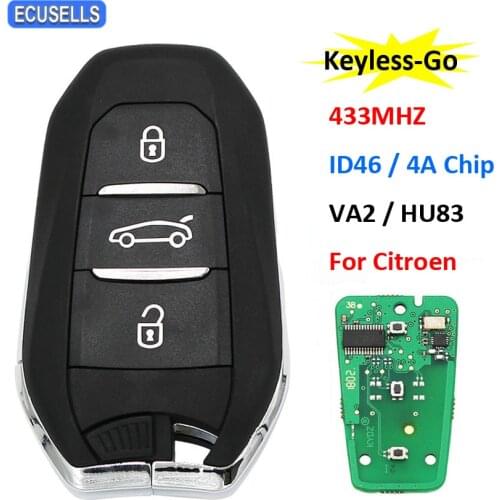 Keyless-Go 3 Button DS Smart Remote Key 433MHz PCF7953 ID46 / 4A Chip for Citroen C4 C4L with HU83 / VA2 Emergency Key