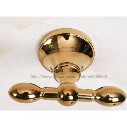 Robe Hooks European Style Gold Polished Brass Robe Hook Wall Mounted Clothes Hook Coat Hook Bathroom Accessories Bba881