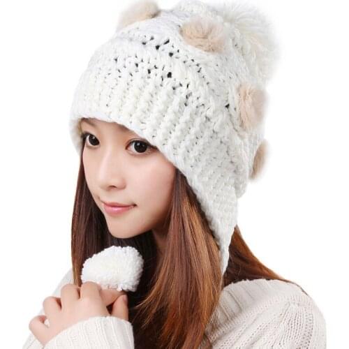 Mingjiebihuo New fashion Korean hair ball wild wool hat female autumn and winter warm cute comfortable earmuffs knitted hat