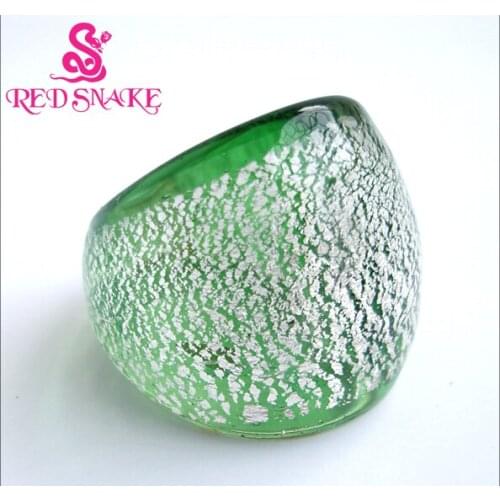 RED SNAKE Fashion Ring Handmade Green and Silver color Foil Spot Murano Glass Rings