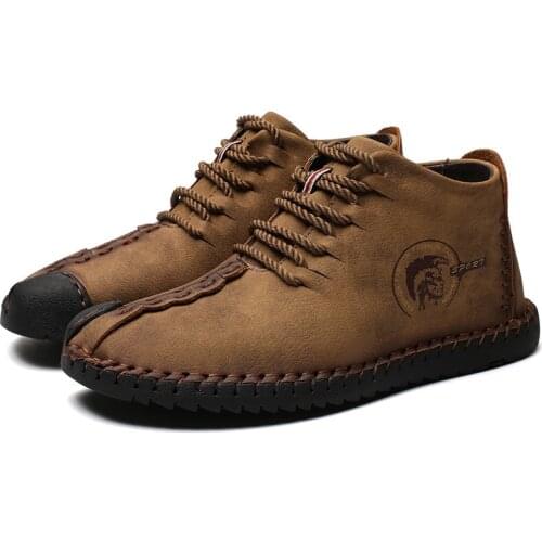 Fashion Men Boots High Quality Split Leather Ankle Snow Boots Shoes Warm Fur Plush Lace-Up Winter Shoes YYJ100