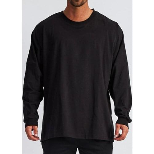 Men Pullovers Long Sleeve Plus Size Stylish T-shirt Loose Top Round Neck Solid Color Pullover Sport Casual Sweaters Male Tops