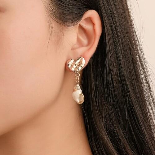 New European and American jewelry small fresh natural conch shell earrings national wind metal love concave-convex Earrings