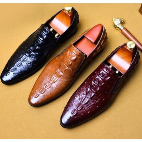 New Mens Luxury Embossed Leather Dress Shoes Men Loafers Busines Casual Shoes Trendy Crocodile Pattern Pointed Toe Work Shoes