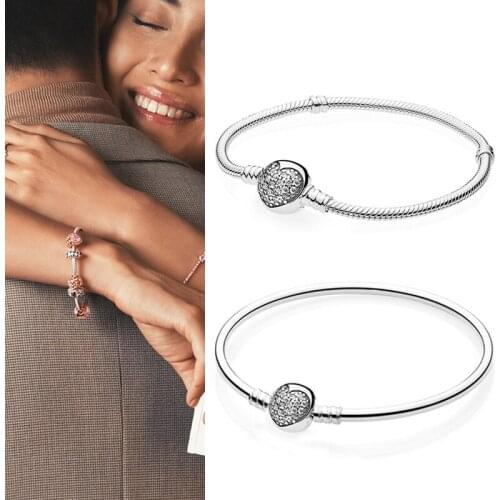 New Pan925 Silver Classic Fashion Heart-shaped Thread Thread Snake Bone Bracelet Women Fashion Gift