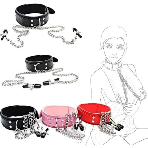 Slave Collar & Nipple Clamps Leather Necklace Adult Games Sex Products For Woman, Bdsm Bondage Erotic Sex Toys For Couples