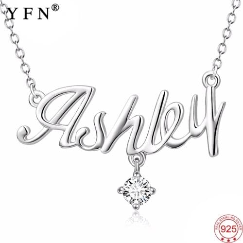 925 Sterling Silver Necklaces With Chain Not Customed Pendant "Ashley" Pendants Necklaces For Women Girls