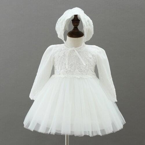 2pcs Baby Girl Baptism Dress White Half Sleeve Christening Gowns Lace Embroidered Cape Hat 0-24Months Infant Girl Baptism