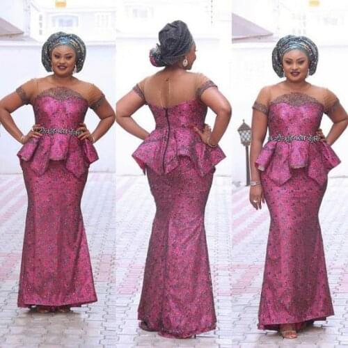 Nigerian Prom Dresses Plus Size For Women Mermaid Appliques Ruffles Short Sleeves Formal Evening Dinner Aso Ebi Long Gowns