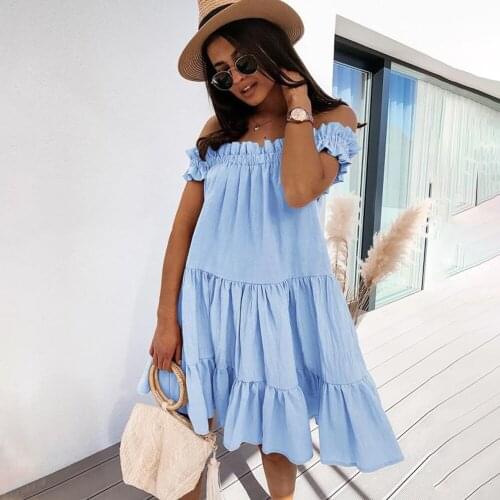 Sexy Off Shoulder Big Hem Woman Mini Dress 2021 Summer Loose Casual Sleeveless White Ladies Dresses For Women Robe Femme