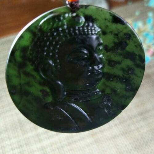 Natural Black-Green Jade Sakyamuni Head Portrait Jade Pendant Jewelry Lucky Exorcise Evil Spirits Amulet Pendant Fine Jewelry