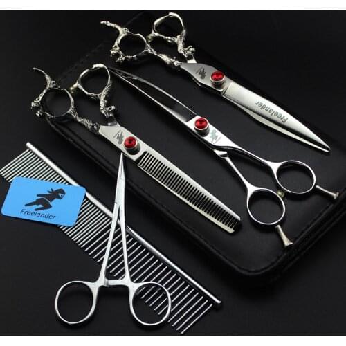 Freelander Professional Pet Grooming Scissors Set 7 inch Straight&Curved&Thinning Dog Hair Cutting Shears Makas