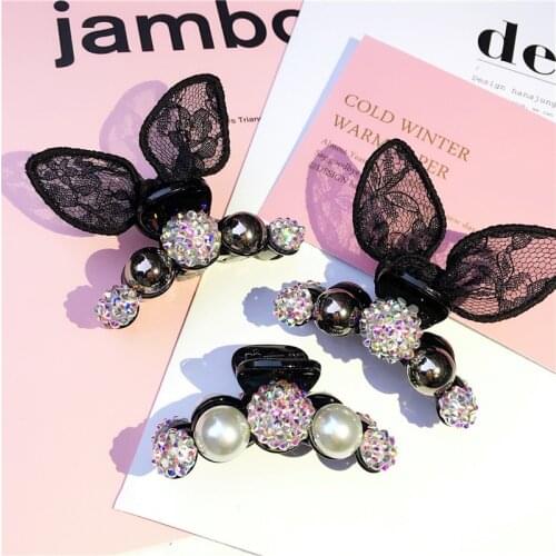 Colorful Pearls Hairpins Lace Rabbit ear Hair Clip Shiny Crab Hair Claws For Women Kids Girl Hair Accessories Headwear Ornaments