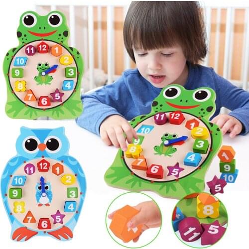 Cartoon Animal Educational Wooden Geometry Digital Clock Puzzles Gadgets Matching Clock educational Toy For Children