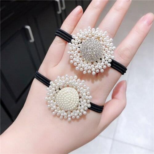 Elegant Hair Tie for Women Sunflower Jewelry Elastic Hair Band Pearl Rhinestone Flower Hairband Headpiece Girls Hair Accessories