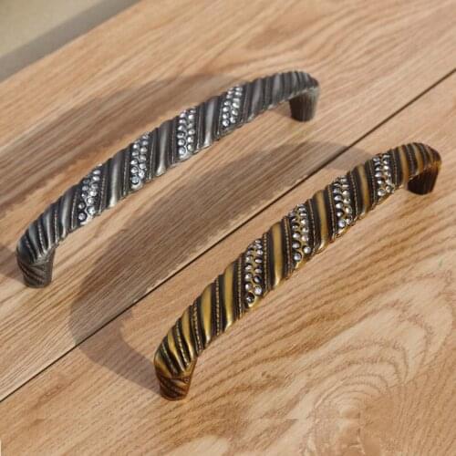 96mm 128mm european retro style rhinestone furniture handles antique iron kitchen cabinet dresser door handle bronze drawer knob
