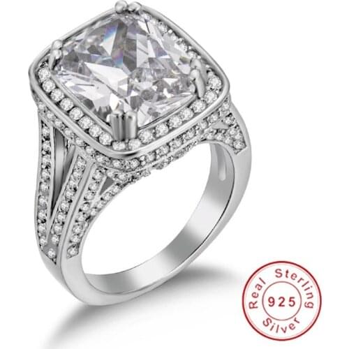 Handmade 925 Silver Ring finger Big Princess-cut 10ct Simulated Diamond Pave 192pcs cz Wedding Ring for Women Luxury Jewelry