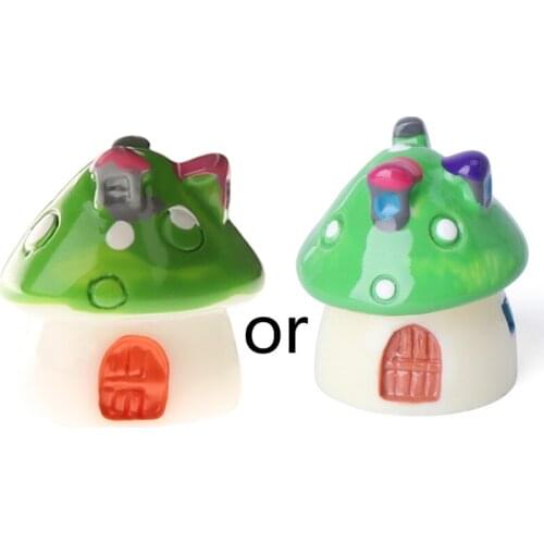 Garden Ornament Mushroom House Resin Figurine Craft Plant Pot Fairy Decoration P31E