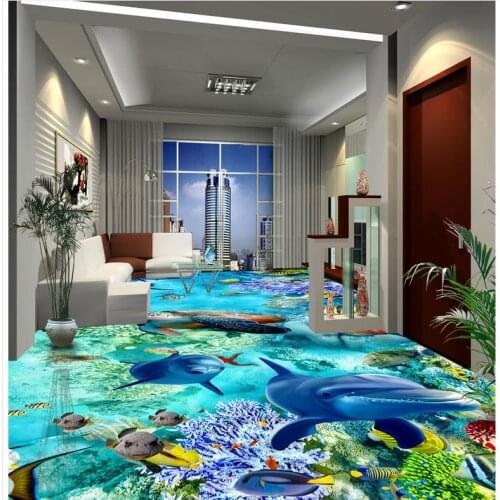 Custom Photo self-adhesive 3D floor dolphin Floor wallpaper 3d for bathrooms 3D wallpaper floor for living room