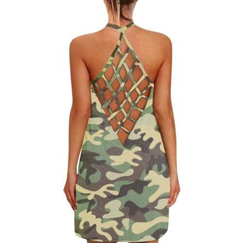 2021 Sundress Womens Sunflower Print O-Neck Sleeveless Dresses Sexy Backless Hollow Long Shirt Dress Fashion Tank Dress Vestidos