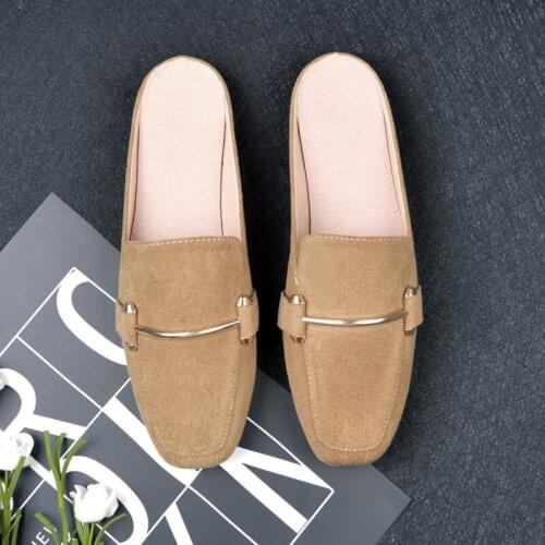 Womens Fashion Flat Slippers Ladies Outdoor Casual Mules Shoes Female Office Lazy Slides Square Head Big Size Non-Slip Sandals
