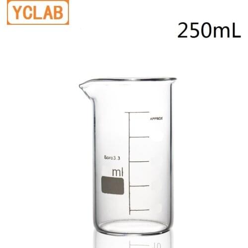 YCLAB 250mL Beaker Tall Form Borosilicate 3.3 Glass with Graduation and Spout Measuring Cup Laboratory Chemistry Equipment