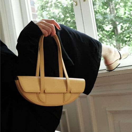 Women Underarm Bag Retro Solid Color Ladies Half Moon Handbags Soft PU Leather Fashion Design Girls Small Shoulder Bags
