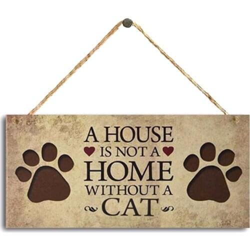 1 Pcs Wooden Sign Pet Cat Tag Lovely Animal Sign Hanging Ornament Craft Plaques for Home Garden Decoration 10*20cm