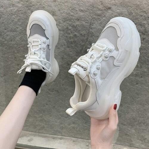Chunky Sneakers Women 2021 Spring Platform White Sweet Sneakers Shoes High Heel Flatform Womens Shoes Walking Thick Bottom