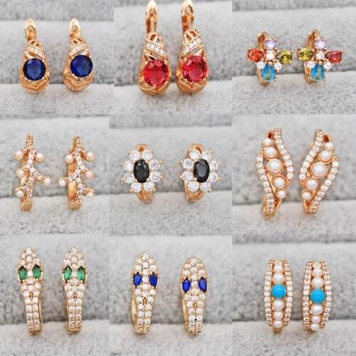 Trendy Gold Copper Flower Heart Animal Hoop Earrings Cubic Zirconia Stone For Women Girls Fashion Jewelry Accessories Wedding