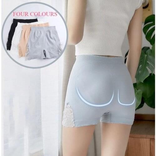 Women Thin Lace Safety Knickers Ice Cool Silk Elasticity Push Up Hips High Seamless Under Skirt Safety Pants Shorts