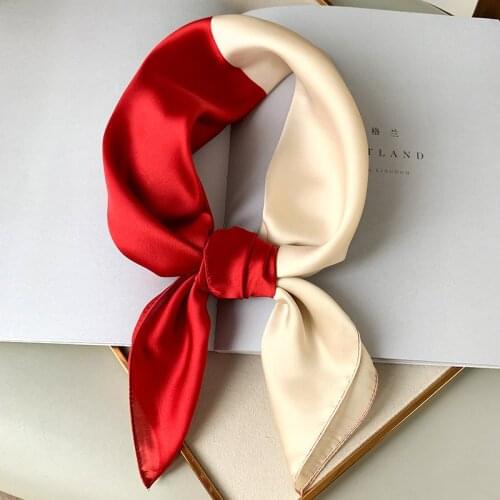 Lady Hair Silk Scarf Square Neck Wraps for Women Bandana Solid Shawl Female Bag Scarves Fashion Head Band Kerchief Hijab New