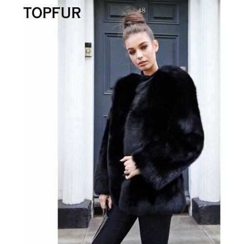 TOPFUR 2021 New Arrival Female Winter Coat Real Fur Coats Natural Fox Fur Outerwear Black Basic High Quality Top Fashion Jacket