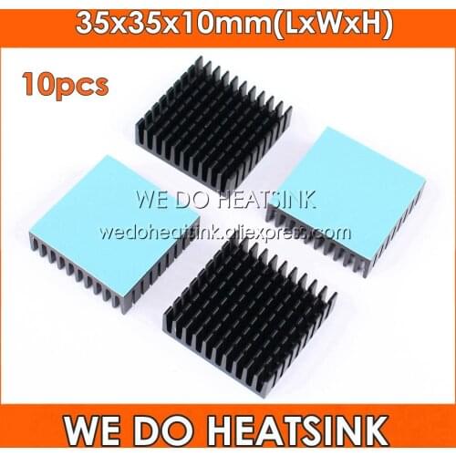 WE DO HEATSINK 10pcs 35x35x10mm Aluminum South/Northbridge Heatsink Black Anodize With Blue Thermal Conductive Adhesive Pad