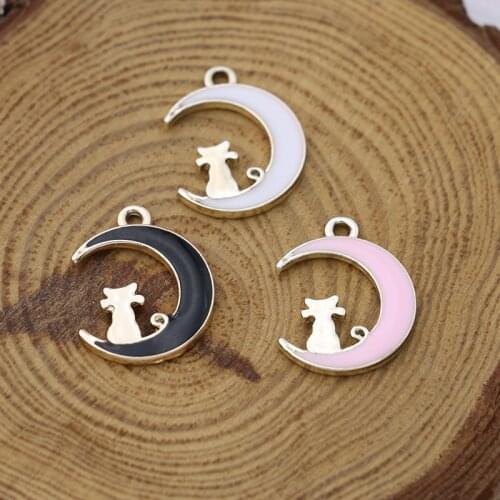 10PCS Gold Color Enamel Cat Moon Charm Pendant Jewelry Making Bracelet Necklace Earrings DIY Earrings Accessories