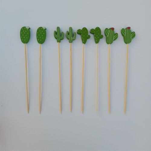 100pcs Vivid Cactus Bamboo Toothpicks Decor For Cocktails, Fruits, Desserts