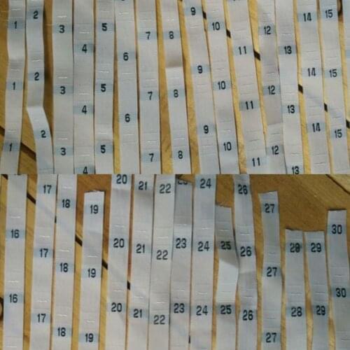 100PCS White polyester number 0 1 2 3 4 5----28 29 30 31 32 33 34 35 36 37 38----47 48 49 50 52 54 56 58 60 clothing size label
