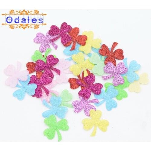 200Pcs Glitter Fabric Clover Leaf Patches Smal Clover Appliques for Card Making DIY Crafts Scrapbooking Accessories Ornament