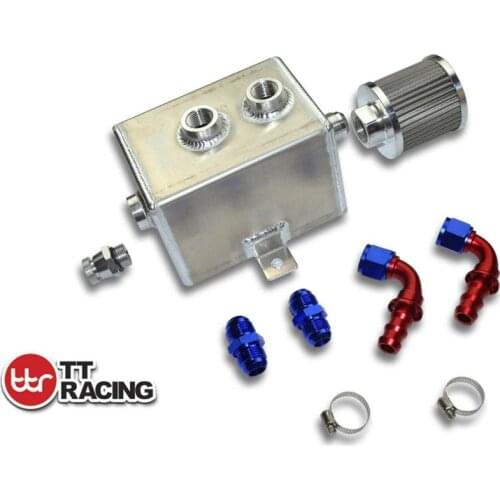 2L_OT_SI_KIT - 2L SILVER ALUMINIUM OIL CATCH CAN TANK KIT AN10 W/ FITTINGS SQUARE STYLE