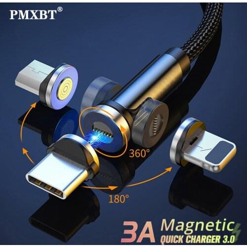 540° Rotate Magnetic Micro USB Type C Cable 3A Fast Charging For iPhone 12 Mini 11 Pro Max Mobile Phone USB Charger Charge Cord