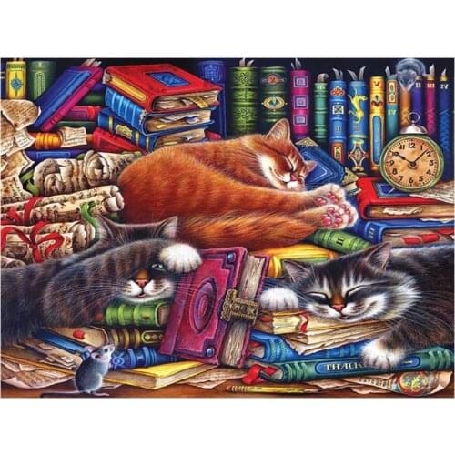 5D DIY Diamond Painting Animals Book Cat Cross Stitch Kit Full Drill Embroidery Mosaic Art Picture of Rhinestones Decor Gift